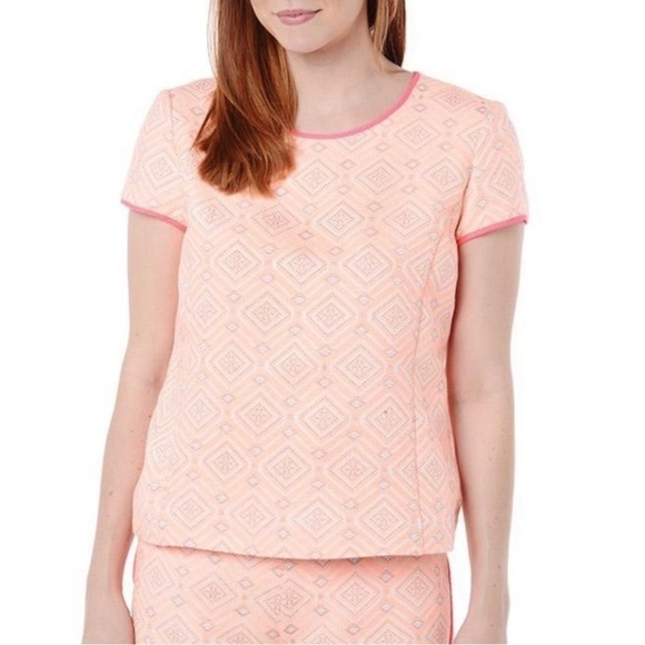 STS Sail to Sable Melon Jacquard Top Short Sleeve Neon Hot Pink Trim Zip Large - Picture 1 of 9